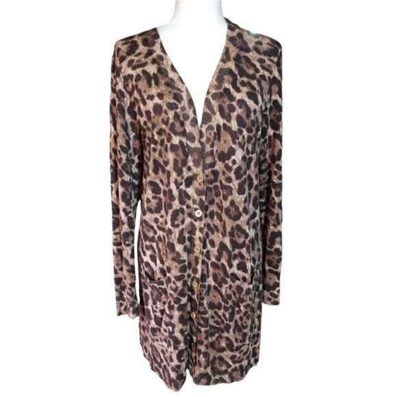 Lisa Rinna Collection Leopard Boyfriend Cardigan Size Medium - Picture 9 of 9